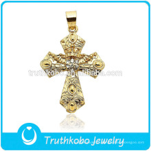 TKB-JP0158 Bijoux religieux de luxe avec perles en cristal pavées croix en acier inoxydable Pendentif